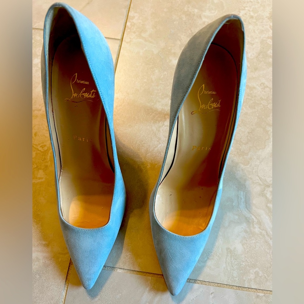 Baby blue Louboutin stilettos